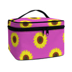 Magenta Pink Sunflower Pattern Print Travel Makeup Bag