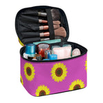 Magenta Pink Sunflower Pattern Print Travel Makeup Bag