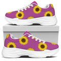 Magenta Pink Sunflower Pattern Print White Chunky Shoes