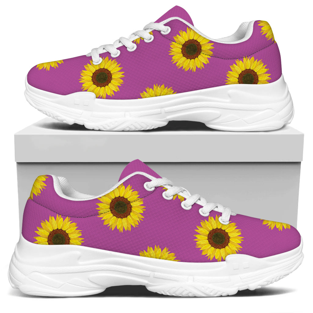 Magenta Pink Sunflower Pattern Print White Chunky Shoes