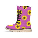 Magenta Pink Sunflower Pattern Print Winter Boots
