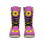 Magenta Pink Sunflower Pattern Print Winter Boots