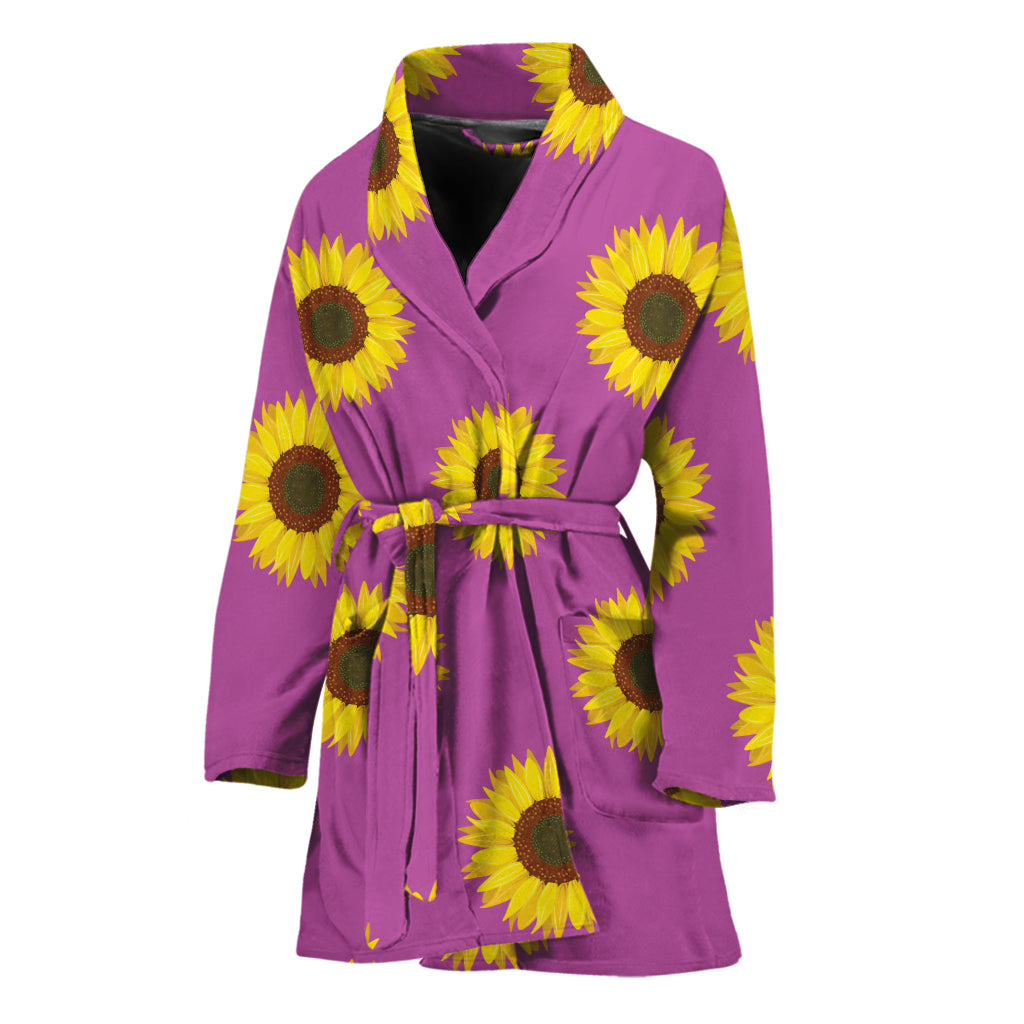 Magenta Pink Sunflower Pattern Print Women's Bathrobe
