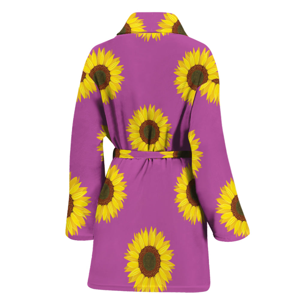 Magenta Pink Sunflower Pattern Print Women's Bathrobe