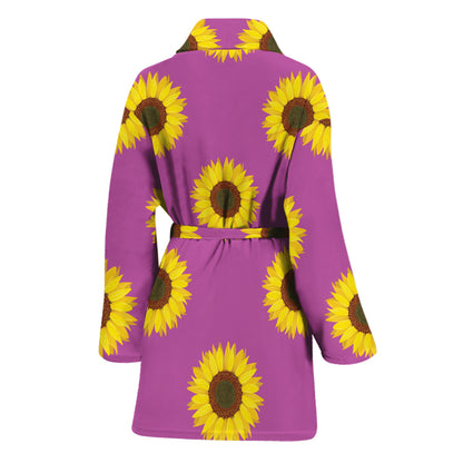 Magenta Pink Sunflower Pattern Print Women's Bathrobe
