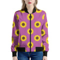 Magenta Pink Sunflower Pattern Print Women's Bomber Jacket