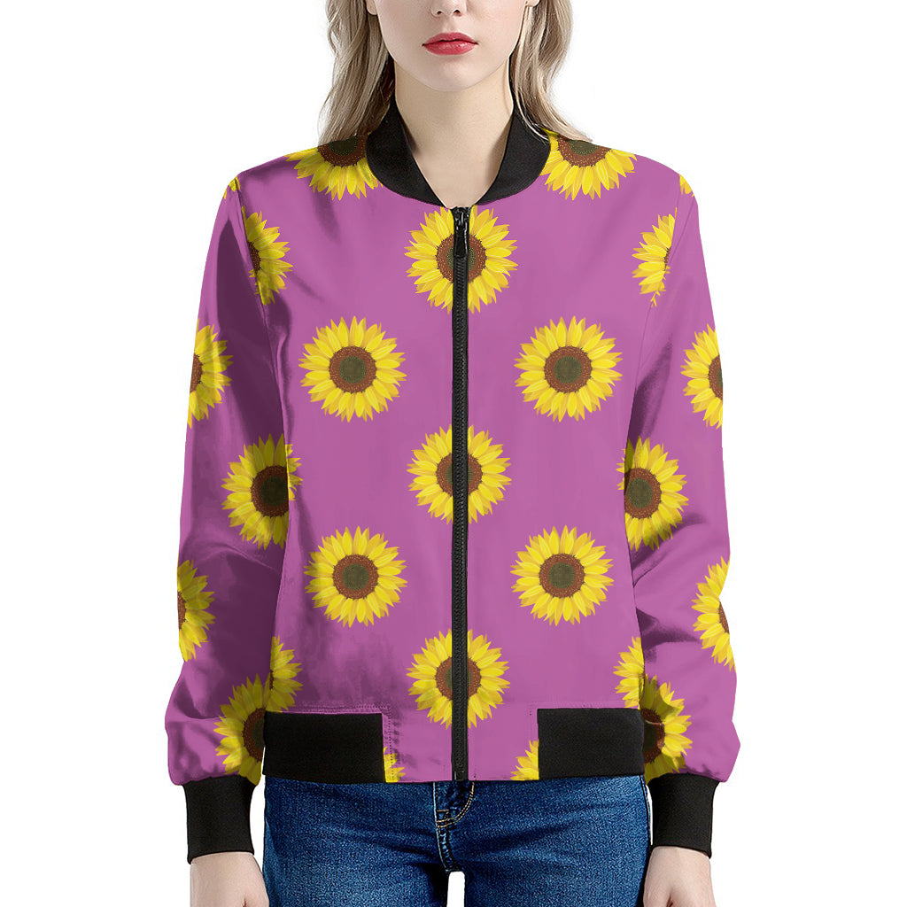 Magenta Pink Sunflower Pattern Print Women's Bomber Jacket