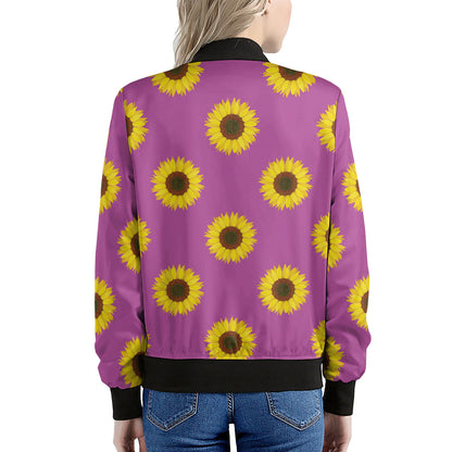 Magenta Pink Sunflower Pattern Print Women's Bomber Jacket