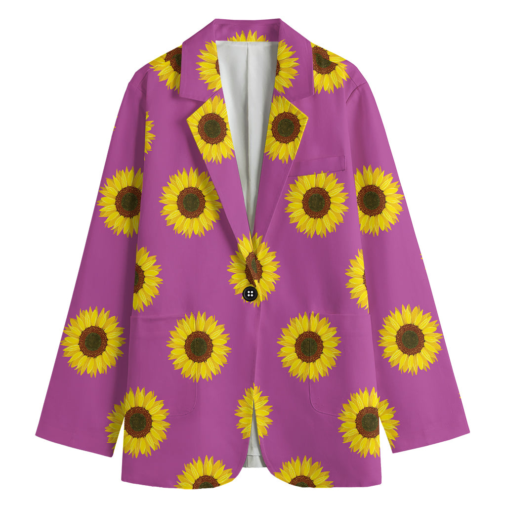 Magenta Pink Sunflower Pattern Print Women's Cotton Blazer