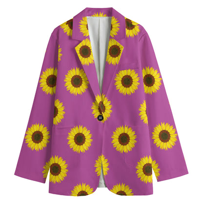 Magenta Pink Sunflower Pattern Print Women's Cotton Blazer