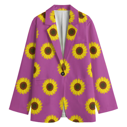Magenta Pink Sunflower Pattern Print Women's Cotton Blazer