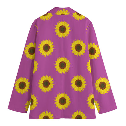Magenta Pink Sunflower Pattern Print Women's Cotton Blazer