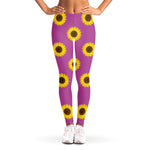 Magenta Pink Sunflower Pattern Print Women's Leggings