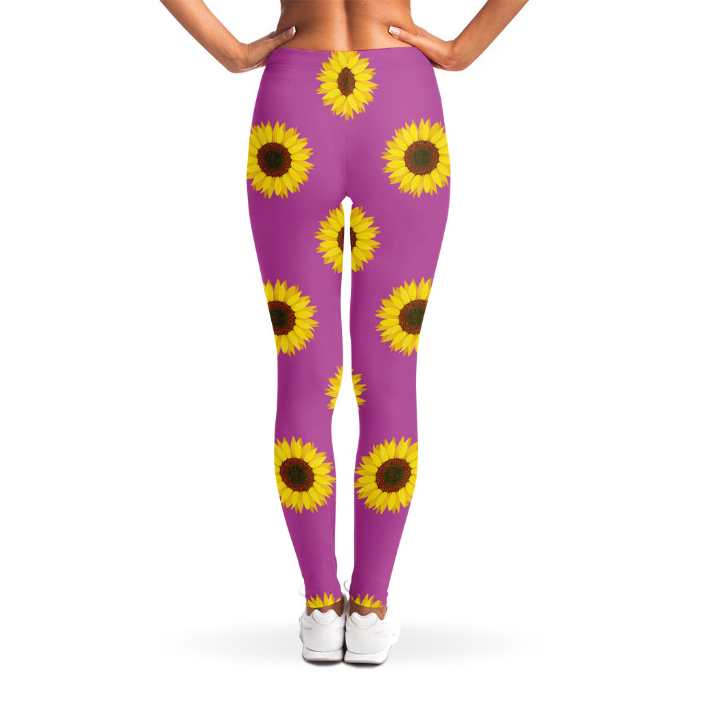 Magenta Pink Sunflower Pattern Print Women's Leggings