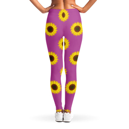 Magenta Pink Sunflower Pattern Print Women's Leggings