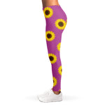 Magenta Pink Sunflower Pattern Print Women's Leggings