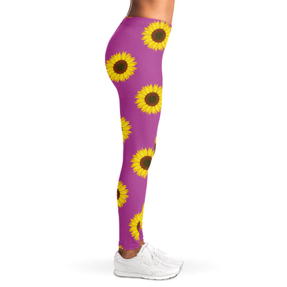 Magenta Pink Sunflower Pattern Print Women's Leggings