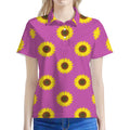 Magenta Pink Sunflower Pattern Print Women's Polo Shirt