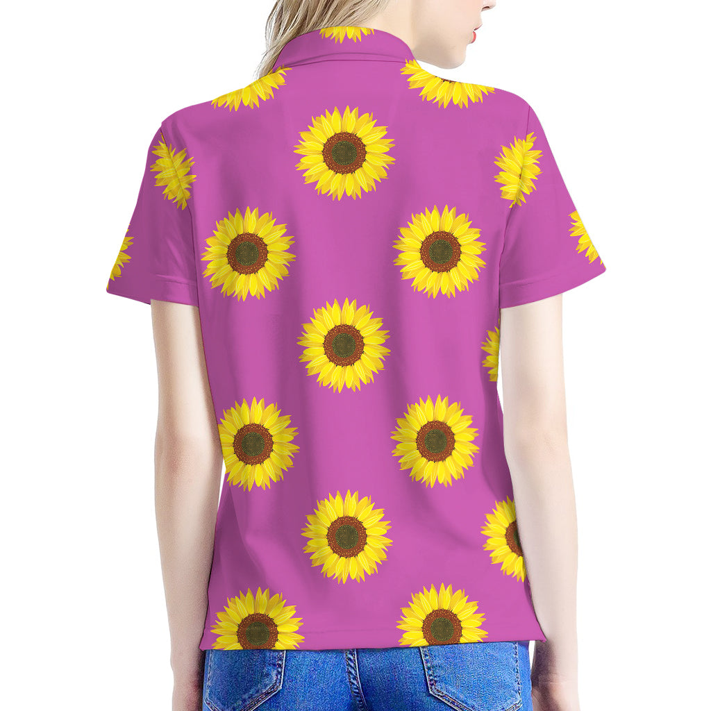 Magenta Pink Sunflower Pattern Print Women's Polo Shirt