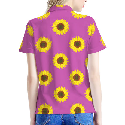 Magenta Pink Sunflower Pattern Print Women's Polo Shirt