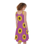 Magenta Pink Sunflower Pattern Print Women's Sleeveless Dress