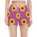 Magenta Pink Sunflower Pattern Print Women's Split Running Shorts