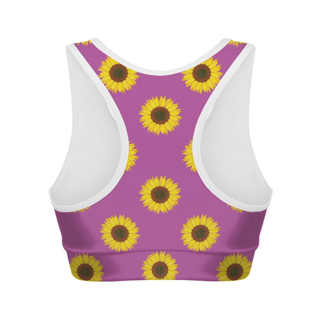 Magenta Pink Sunflower Pattern Print Women's Sports Bra