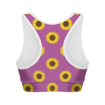 Magenta Pink Sunflower Pattern Print Women's Sports Bra