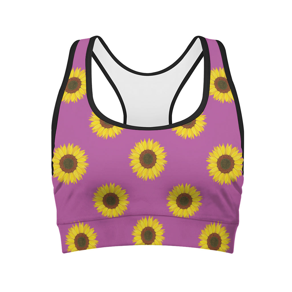 Magenta Pink Sunflower Pattern Print Women's Sports Bra
