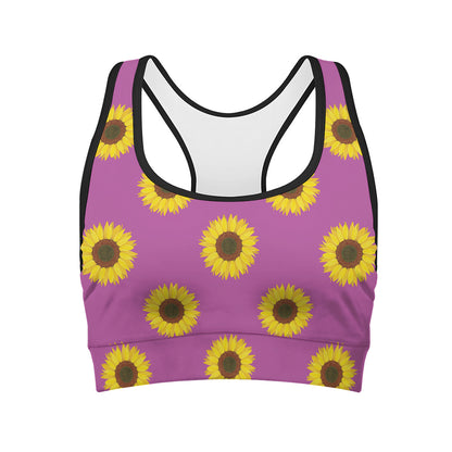 Magenta Pink Sunflower Pattern Print Women's Sports Bra