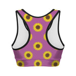 Magenta Pink Sunflower Pattern Print Women's Sports Bra