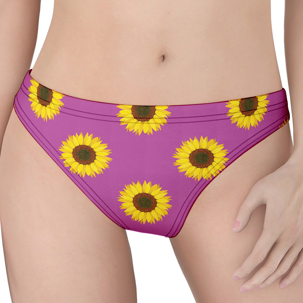 Magenta Pink Sunflower Pattern Print Women's Thong