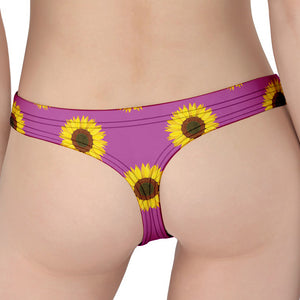 Magenta Pink Sunflower Pattern Print Women's Thong
