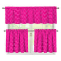 Magenta Pink Zigzag Pattern Print 3 Piece Kitchen Curtains