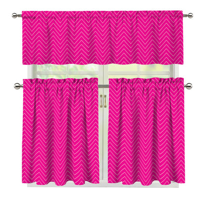 Magenta Pink Zigzag Pattern Print 3 Piece Kitchen Curtains