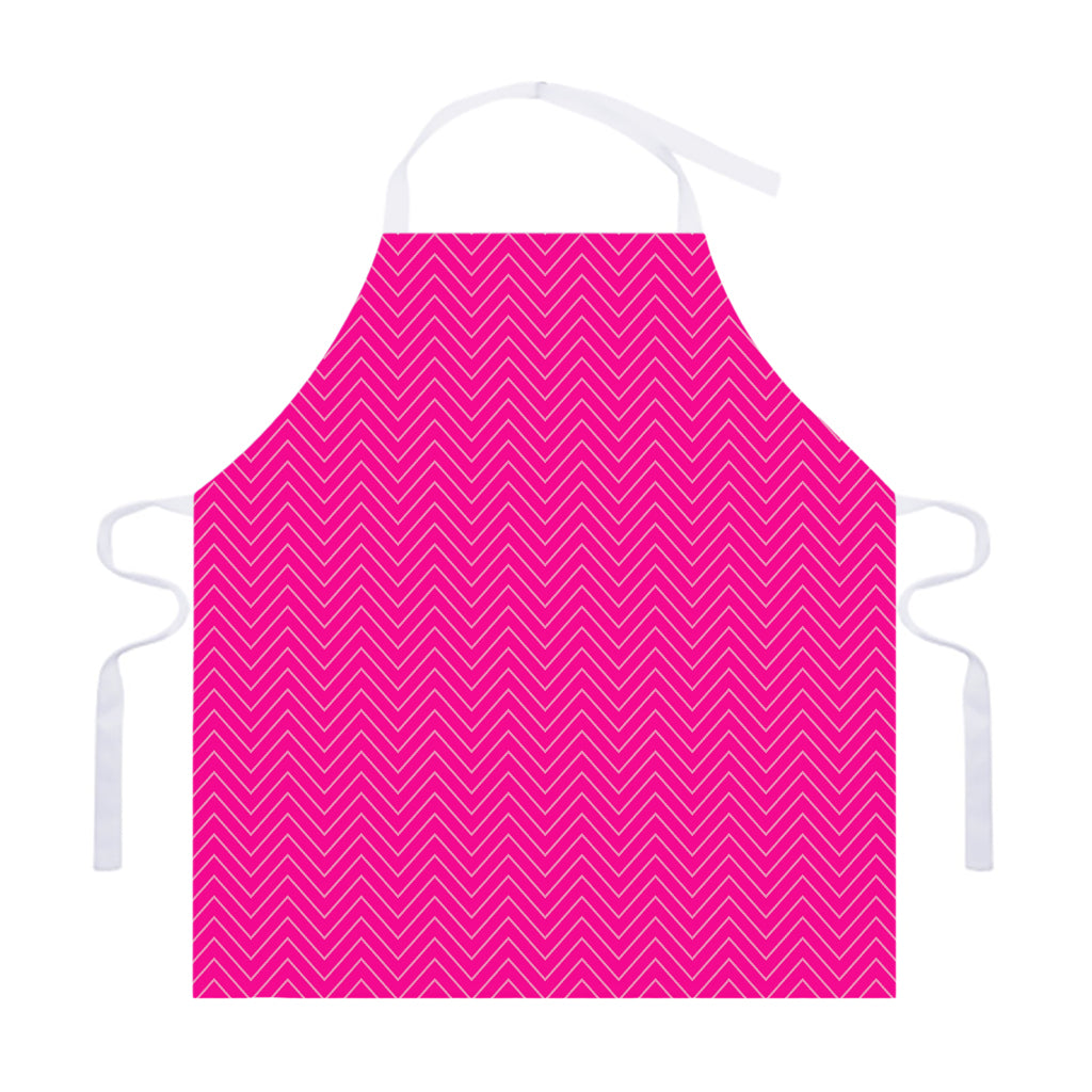 Magenta Pink Zigzag Pattern Print Adjustable Apron
