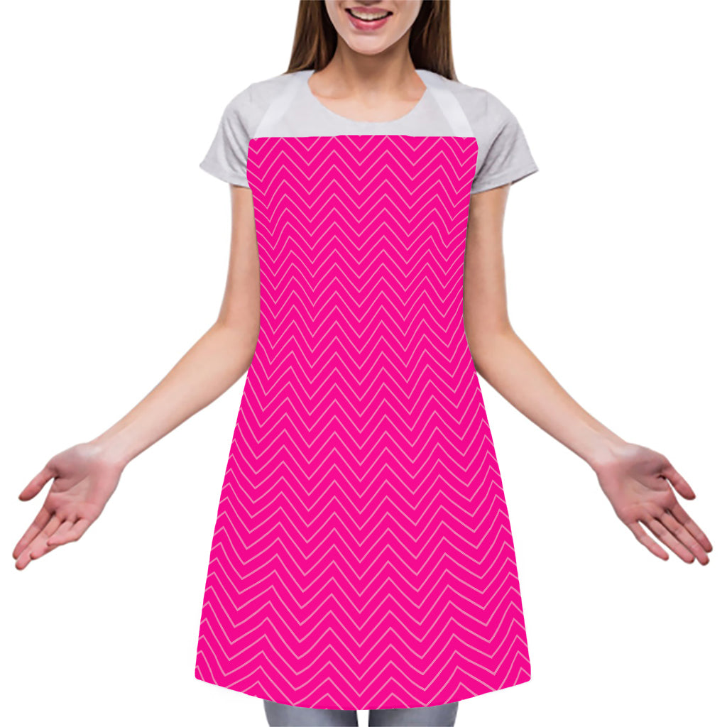 Magenta Pink Zigzag Pattern Print Adjustable Apron