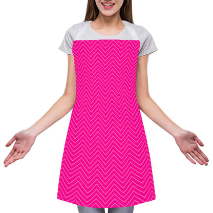 Magenta Pink Zigzag Pattern Print Adjustable Apron