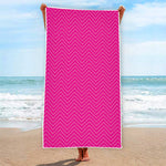 Magenta Pink Zigzag Pattern Print Beach Towel