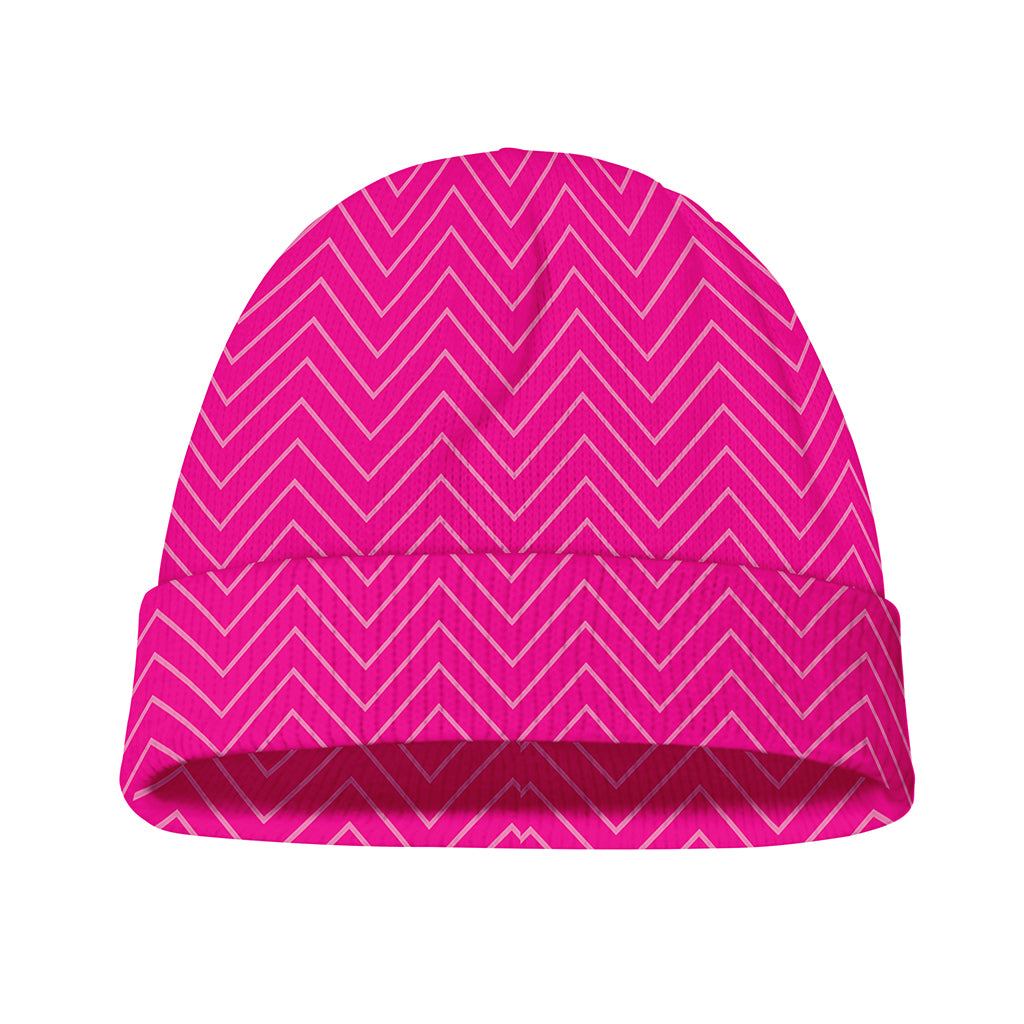 Magenta Pink Zigzag Pattern Print Beanie