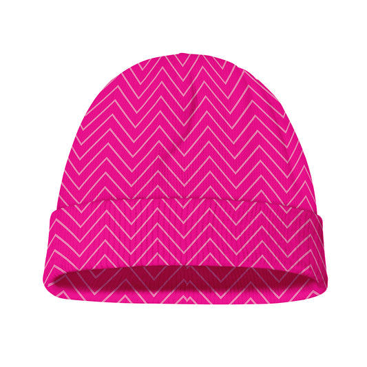 Magenta Pink Zigzag Pattern Print Beanie