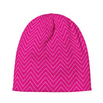 Magenta Pink Zigzag Pattern Print Beanie