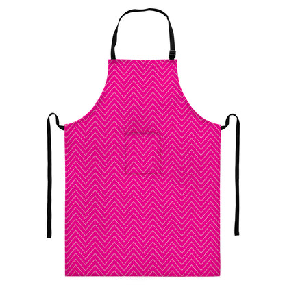 Magenta Pink Zigzag Pattern Print Bib Apron With Pocket