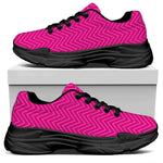Magenta Pink Zigzag Pattern Print Black Chunky Shoes