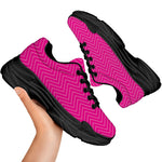 Magenta Pink Zigzag Pattern Print Black Chunky Shoes