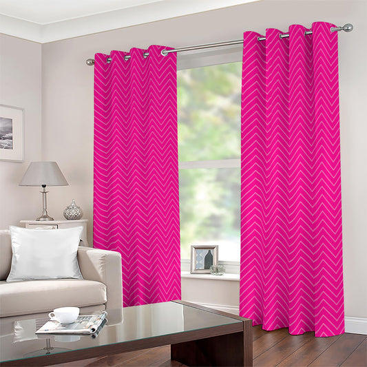 Magenta Pink Zigzag Pattern Print Blackout Grommet Curtains