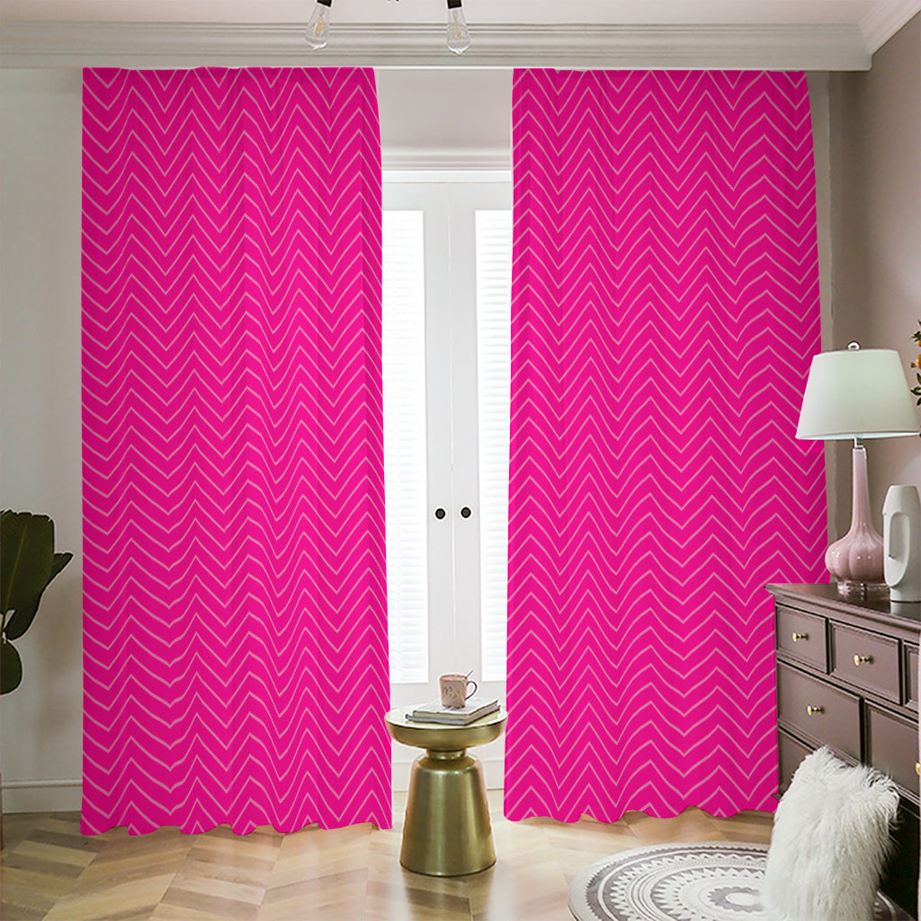 Magenta Pink Zigzag Pattern Print Blackout Pencil Pleat Curtains