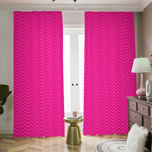 Magenta Pink Zigzag Pattern Print Blackout Pencil Pleat Curtains