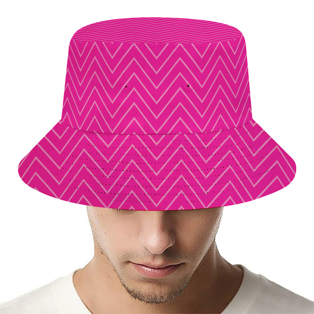 Magenta Pink Zigzag Pattern Print Bucket Hat