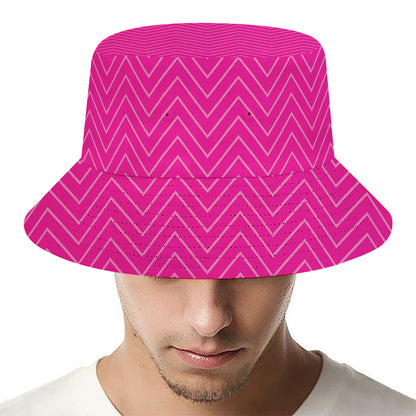 Magenta Pink Zigzag Pattern Print Bucket Hat